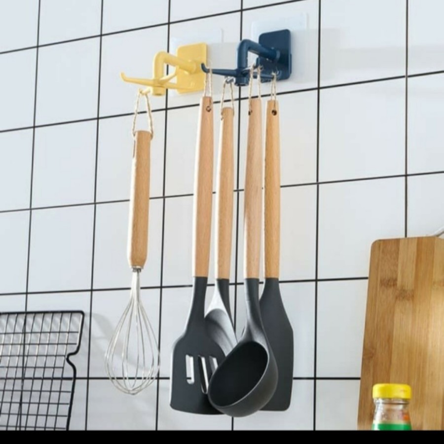 Hanger Gantungan putar serbaguna hook 4in1 alat dapur kamar mandi wall