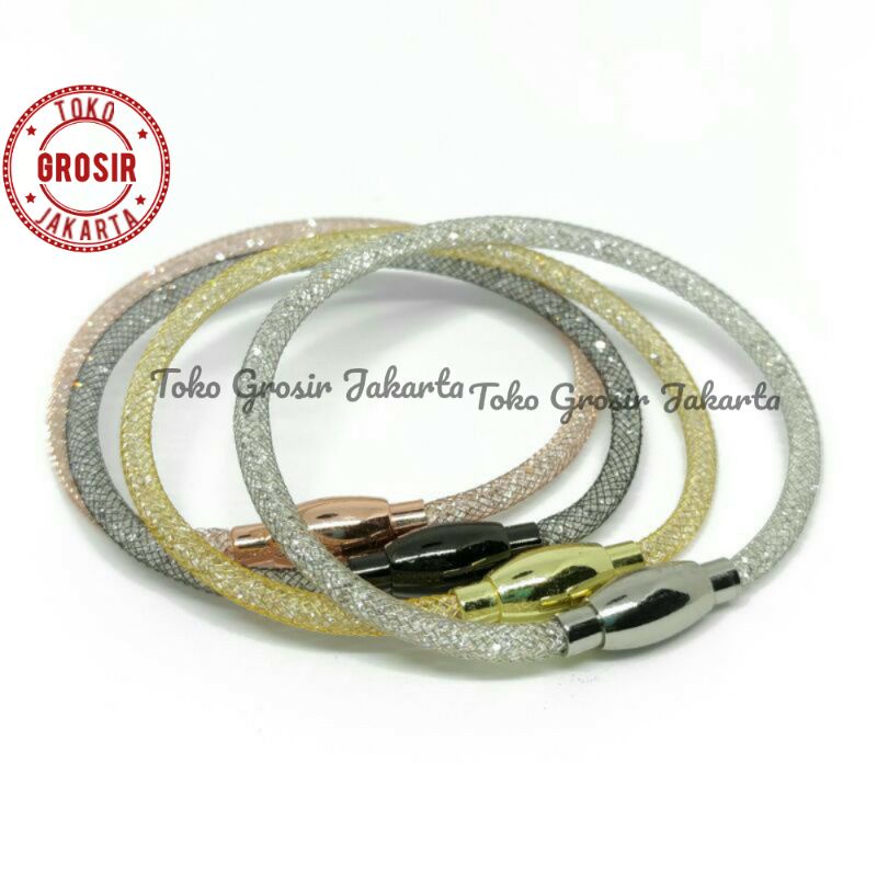 COD✅ Gelang Kawat Kristal Gliter Pengunci Magnet Gelang Kristal Glitter