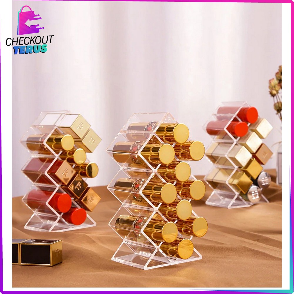 CT K10 Kotak Lipstik Acrylic 10 Slot Rak Kosmetik Lipstick Organizer Rak Makeup Tempat Penyimpanan Lipstik Bahan Akrilik