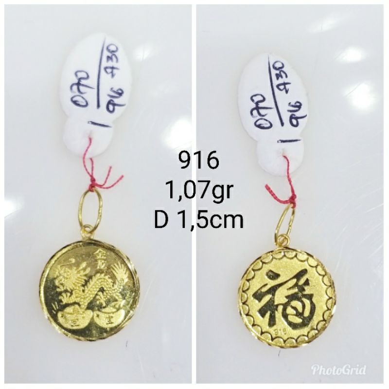 Liontin shio naga emas singapore 916