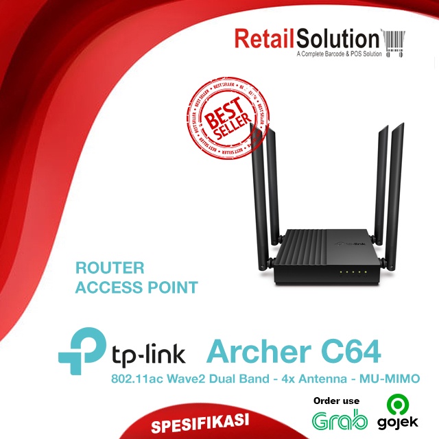 Router AP Wireless AC1200 - TPLINK TP-LINK Archer C64 2.4GHz 5GHz