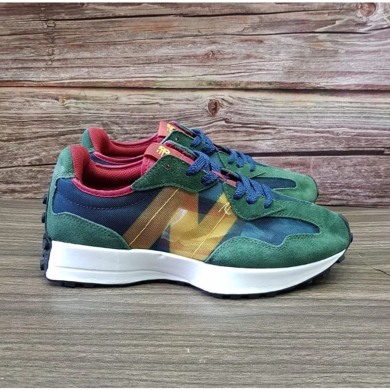 Sneaker N Balance MS327 Olive Navy Yellow Sepatu Jalan Pria