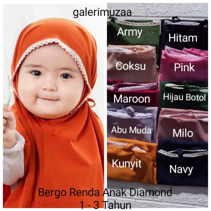 Bergo Maryam Anak Renda / Jilbab Anak Renda Diamond