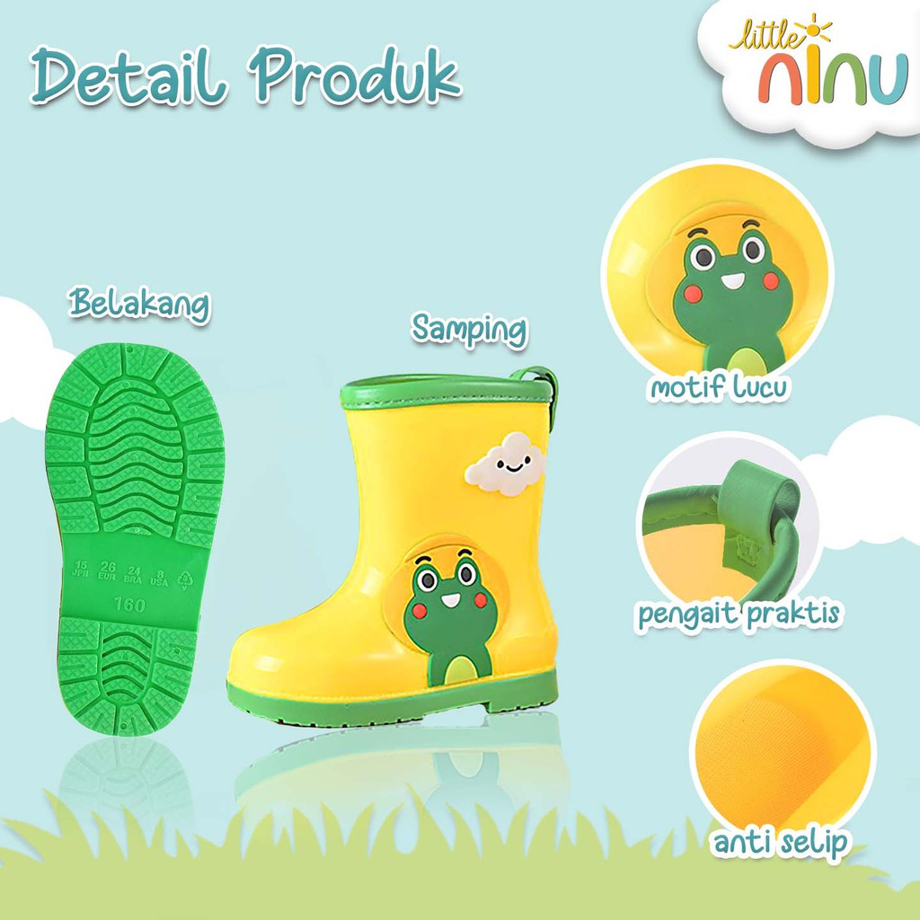 Sepatu Boot Anti Air Anak / Sepatu Hujan Anak Karakter Binatang Little Ninu