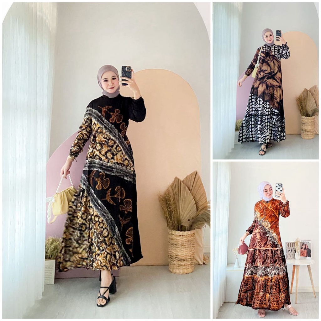 Gamis Rayon Malaman Batik Motif Viral