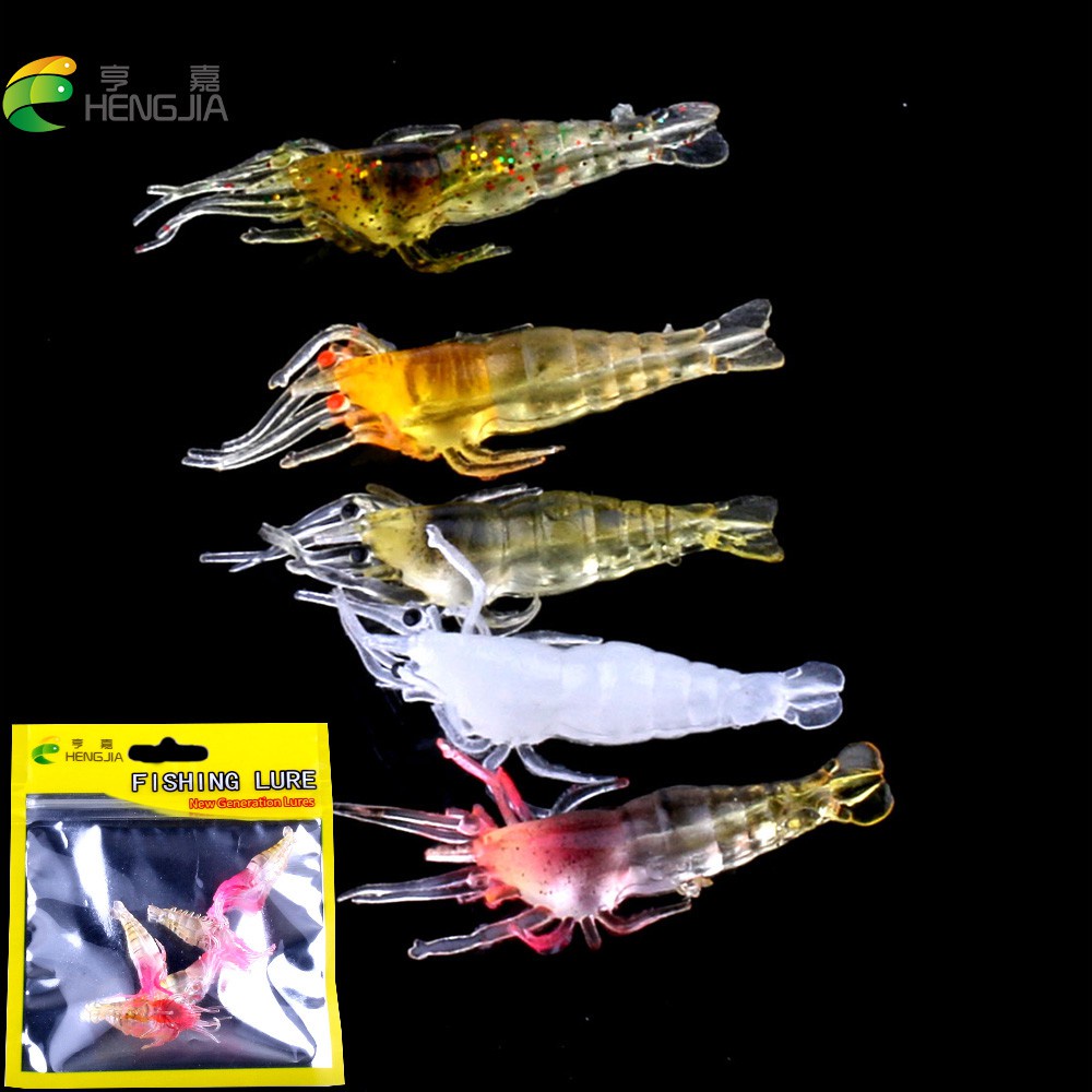 HENGJIA 5pcs/bag Mini Soft Fishing Lure NO hook smell Luminous Shrimps Fish Bait 4.8cm/1g