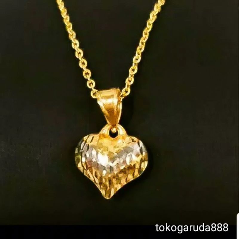 Set kalung anak dan dewasa emas asli kadar 700 70% liontin hati 2 in 1 model hadiah love ukir warna dimensi nori