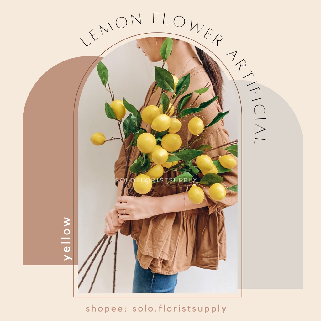 LEMON FLOWER ARTIFICIAL Aksesoris Kipas 3 Cabang Ginko Daun Bunga Ginkgo Emas Artificial Golden Flow