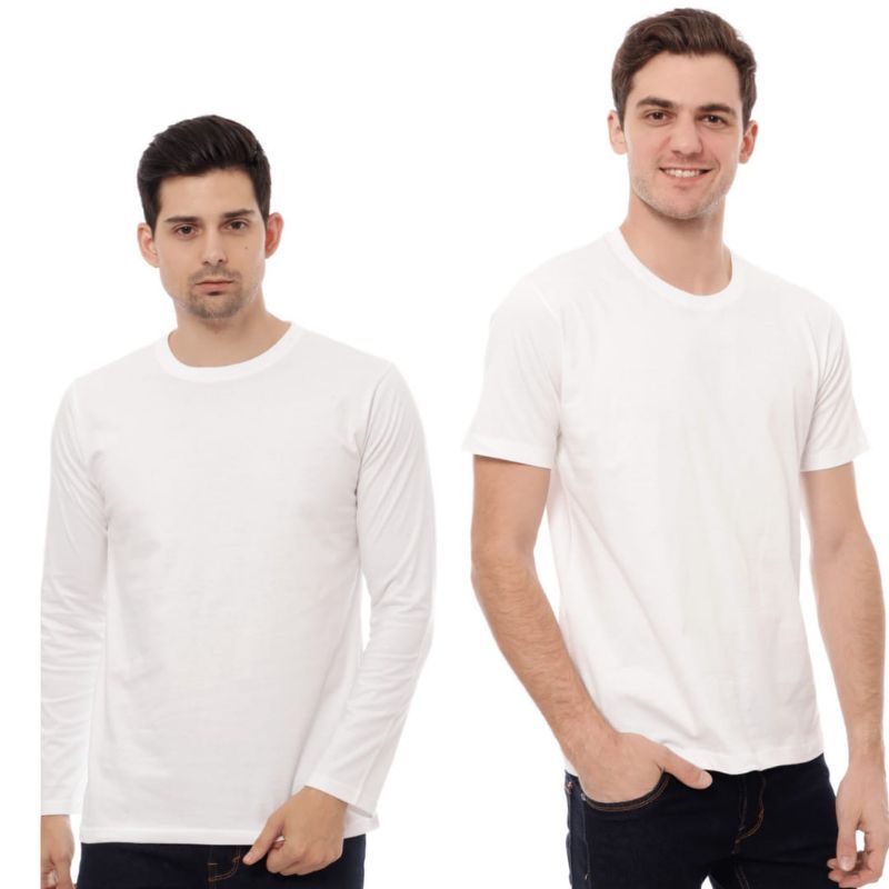 Kaos Polos Pria Lengan Pendek, Lengan panjang Cotton Combed 30s Putih polos, Kaos panjang pria , Ata