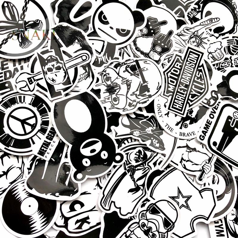 60Pcs Stiker  Decal DIY Warna  Hitam  dan Putih Anti Air JDM 