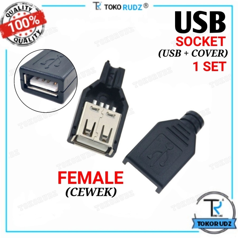 Konektor USB Type A 4 Pin Soket Kosong 1 Set Plug Socket Connector Cowok Male Cewek Female