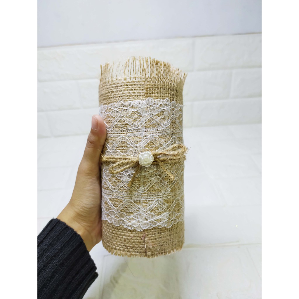 Pot Tabung  Burlap - Vas Handmade Wadah Makeup Brush, Alat Tulis, Vas Hias