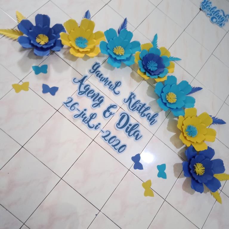 paper flower cantik paket lengkap / hiasan pernikahan / dekorasi akad weddong / tasyakuran 7 bulanan