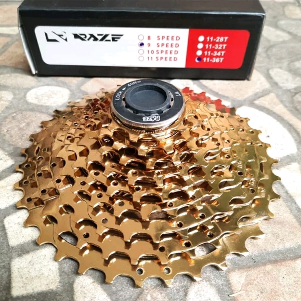 TERMURAH!!! Sprocket Sepeda 9 Speed 11-36 T Cassete / RAZE Gold / Realpict