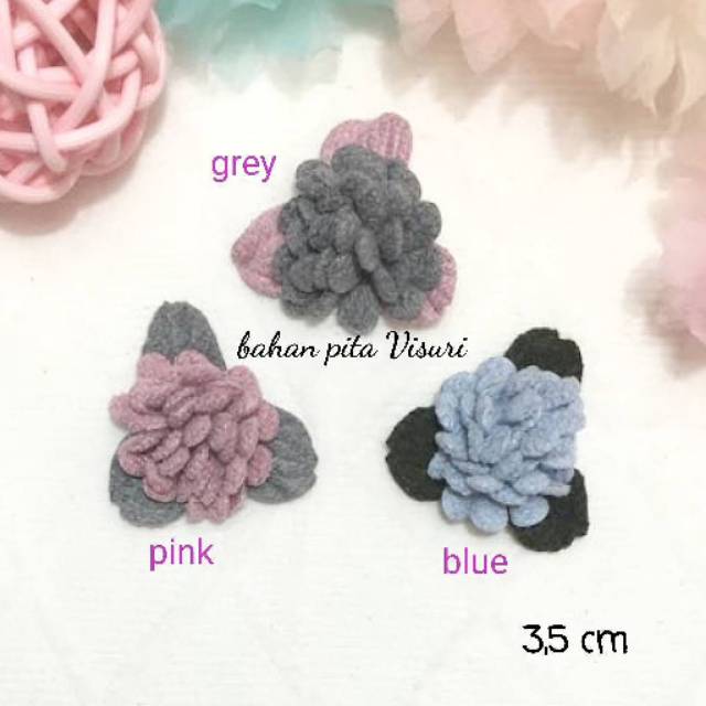 Bunga Velvet Kecil Tiga Daun 3,5 cm