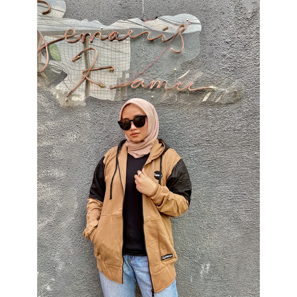 Jaket Sweater Zipper Bordir Kombinasi Qwilting MOCCA SUPRE-M