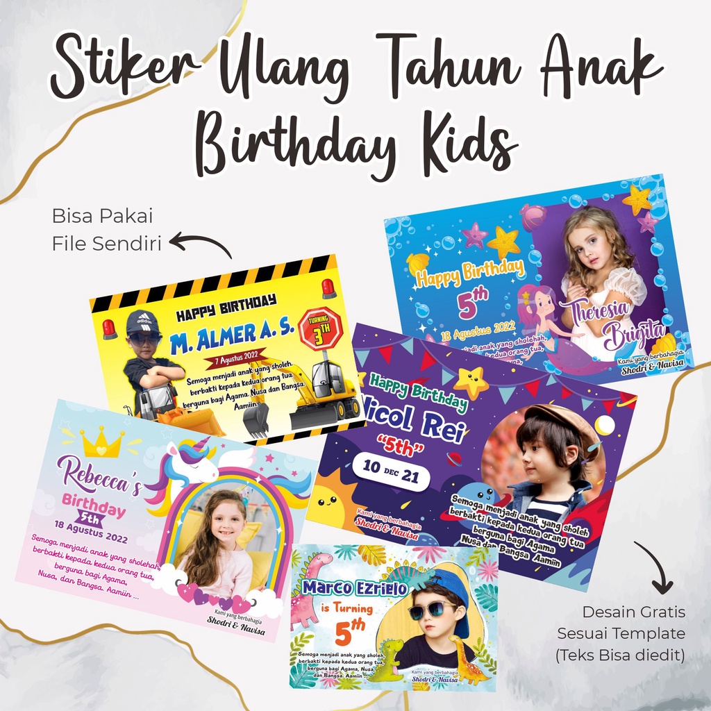 STIKER ULTAH ANAK / ULANG TAHUN ANAK / BIRTHDAY STIKER / STIKER KOTAK MAKAN / SYUKURAN ANAK / TAMBAH