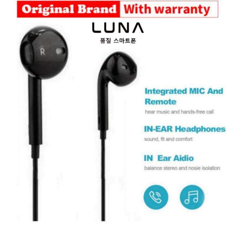 (LUNA) EARPHONE SUPER BASS WITH MICROPHONE HEADSET HD SOUND BASS STEREO