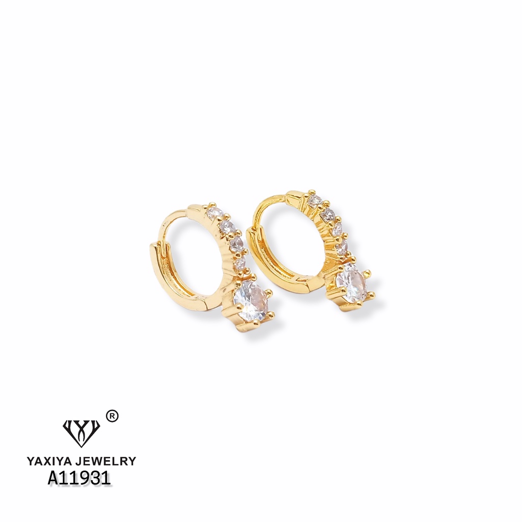 Yaxiya Anting Wanita Klip Jepit  Diamond Full Mata Perhiasan Lapis Emas 18k 285-1