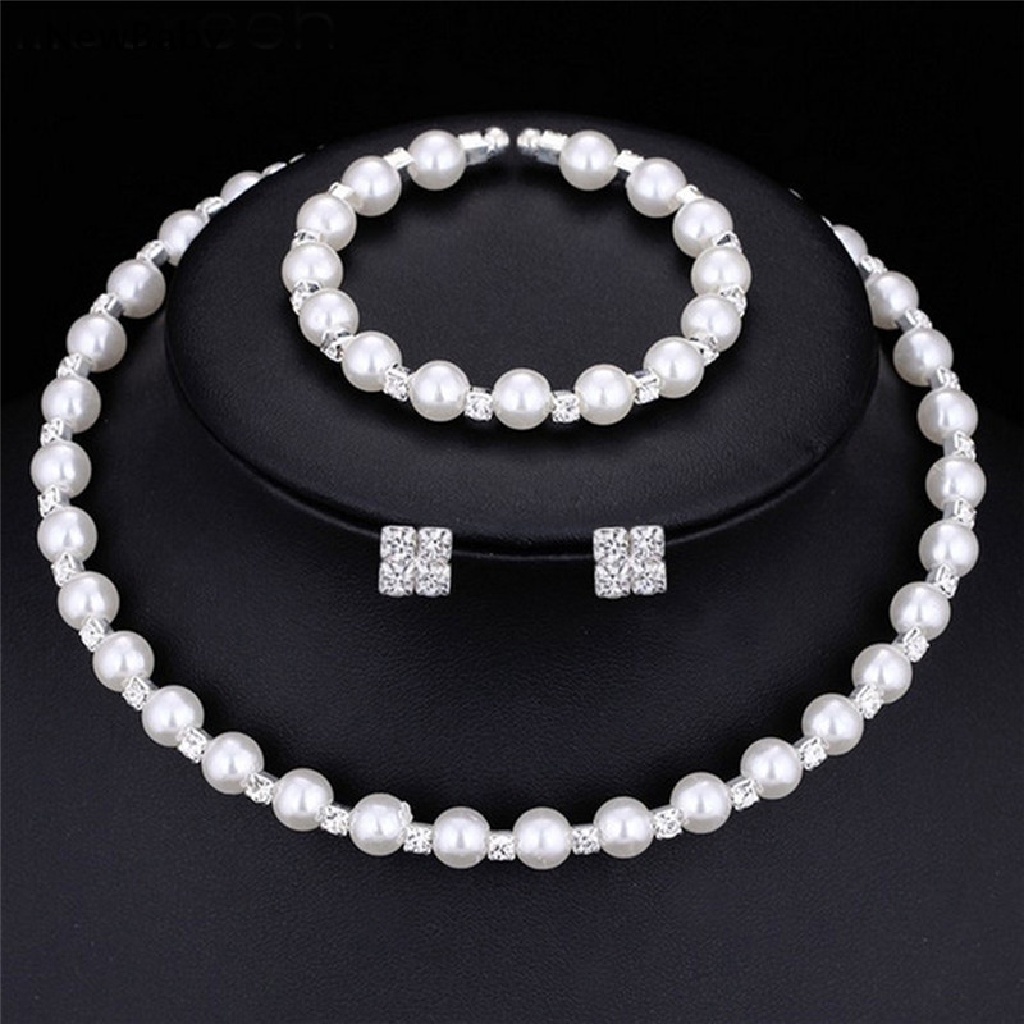 NewBaby 1 set Pearl Crystal Bridesmaid Wedding Jewellery Set Necklace Bracelet Earrings ID