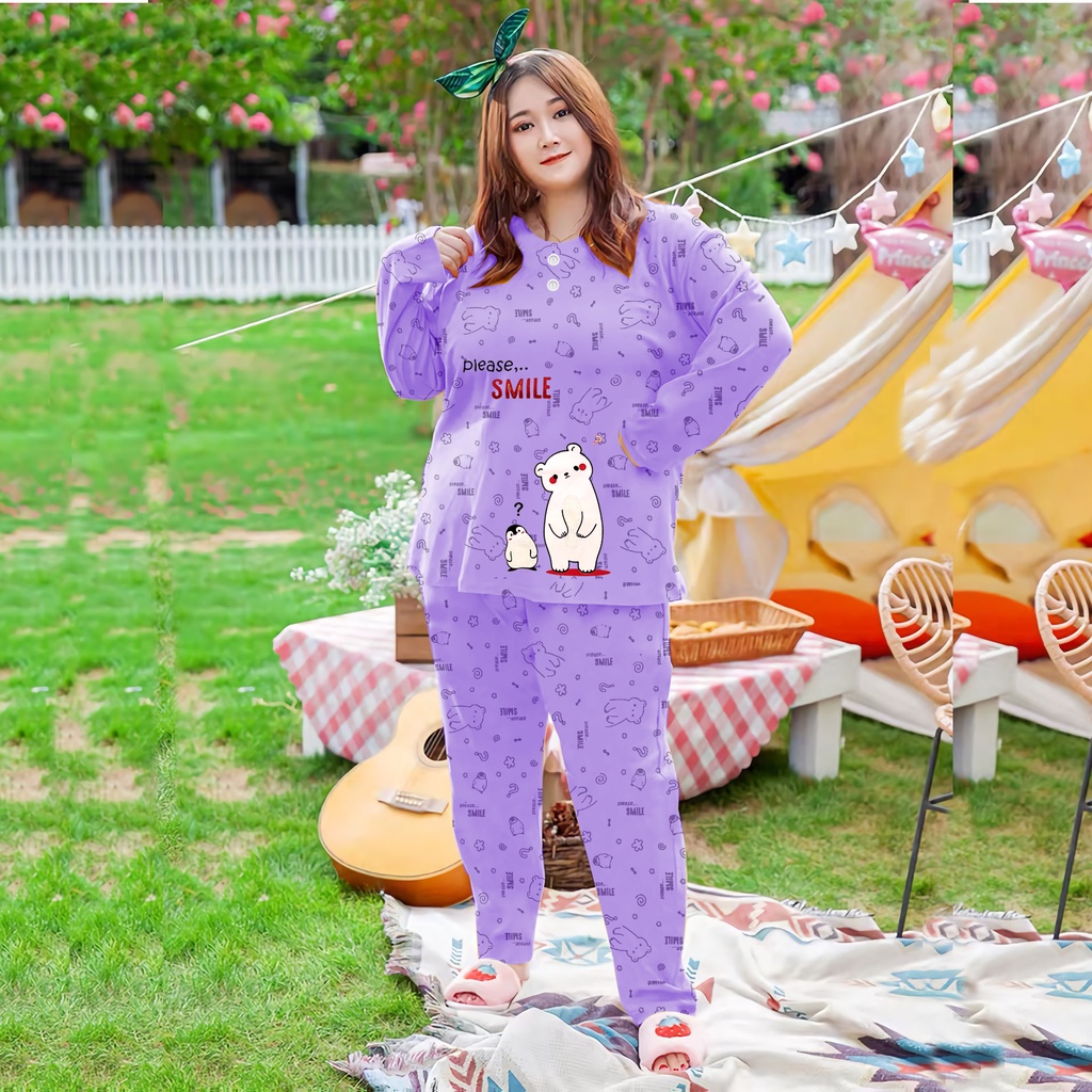 Sunchery Baju Tidur Jumbo Penguin XXXL Celana Panjang PP Bigsize Lengan Panjang Baby Doll Kaos