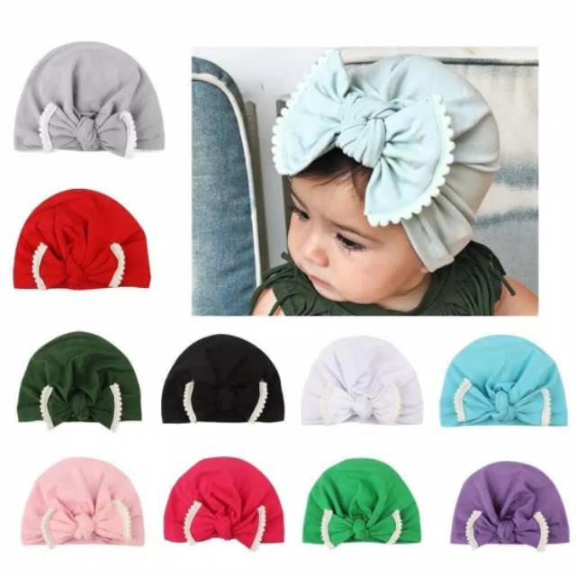 Topi Pita Turban Warna Polos Bayi Perempuan batita import bandana headband