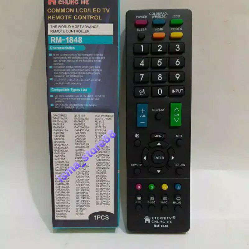 REMOT TV SHARP MULTI CHUNG HE RM-1848 KHUSUS MEREK TV SHARP LCD LED SHARP AQUOS TANPA PROGRAM