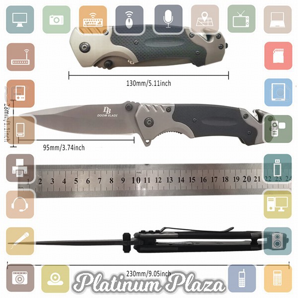 Doom Blade Pisau Lipat Outdoor Portable Knife Survival Tool - 440C - Gray`3B0ICS-