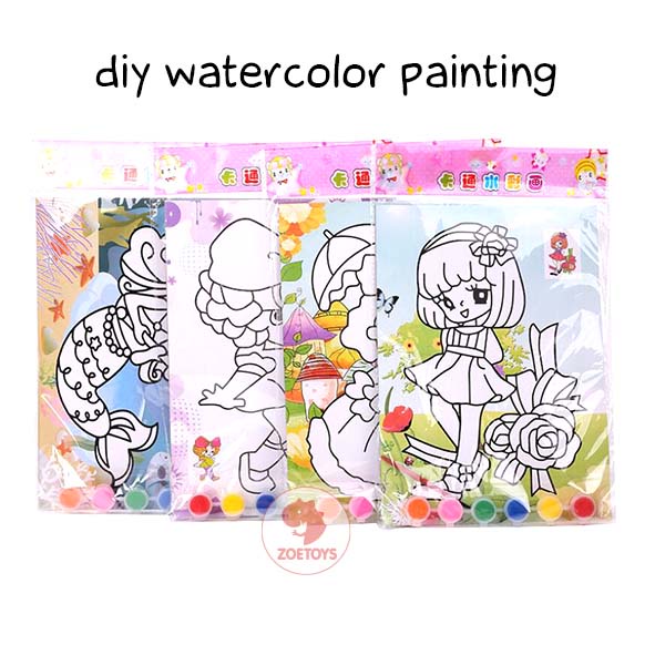 Zoetoys DIY Watercolor Painting | Set Perlengkapan Aktifitas Mewarnai Gambar Kertas Melukis Cat Air Water Color Lukis Anak | Mainan Edukasi