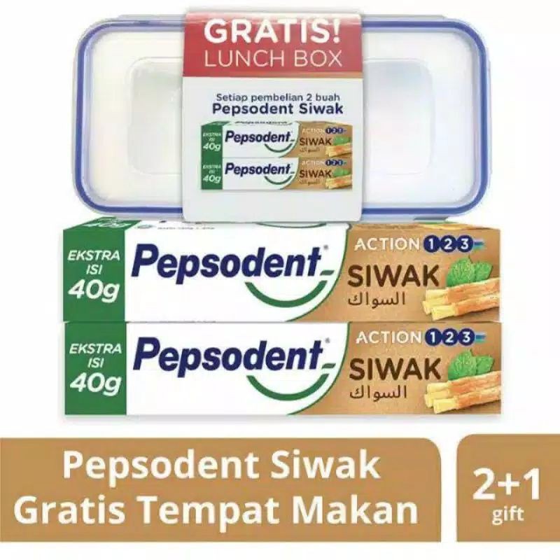 Pepsodent siwak +25gr  free lunch box