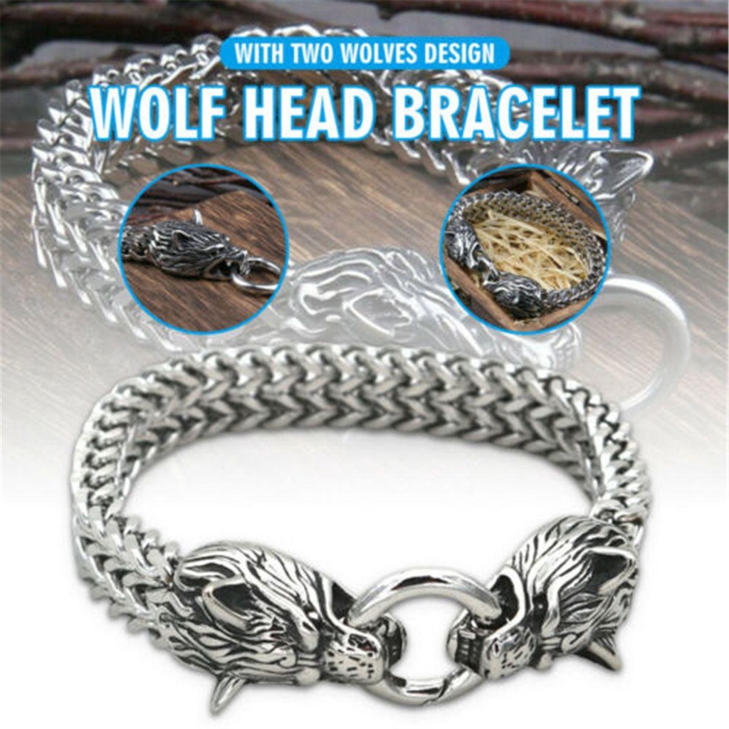 Solighter Fenrir Kepala Gelang Fashion Rantai Cincin Gesper Gelang Stainless Steel