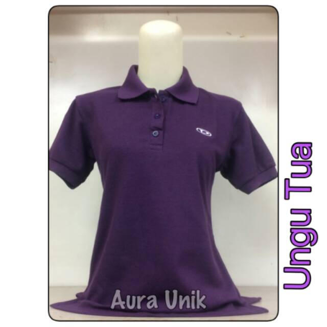 Kaos Polo Shirt Wanita Lengan Pendek Warna Ungu Tua