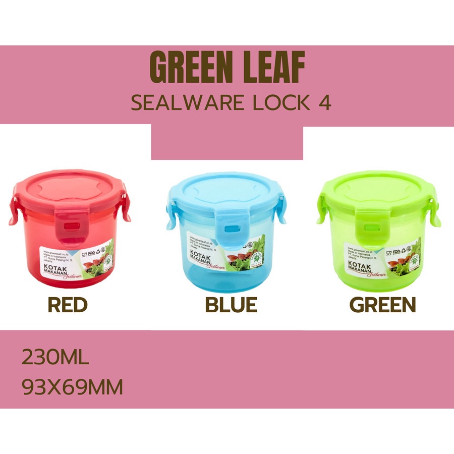 [Hazelcare] Green Leaf Greenleaf Tempat Kotak Makan / Toples Container Sealware Lock 4 230 ml 230ml 330 ml 330ml 7171 / Green Leaf Greenleaf Lunch Box Florimel 720ml 720 ml 7323 Kotak Makanan