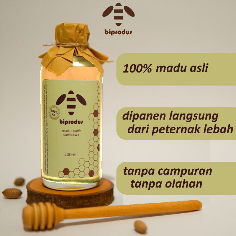 

MADU ASLI MURNI 100% NEKTAR MADU PUTIH SUMBAWA, BIPRODUS 200ml (280g)