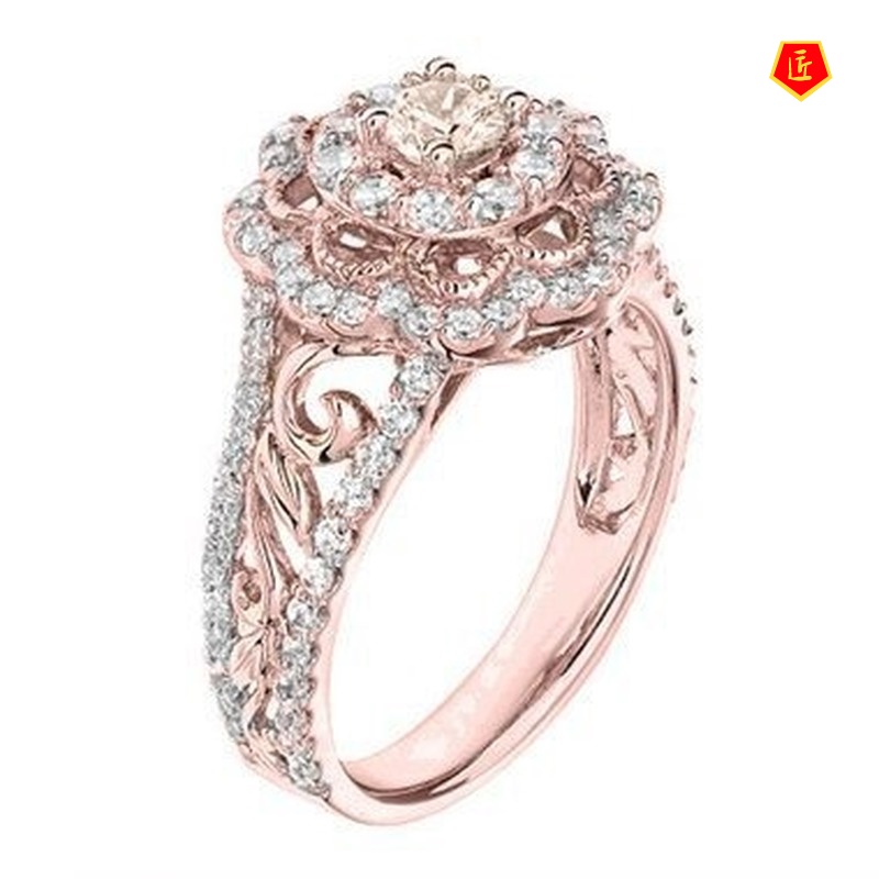 [Ready Stock]18K Rose Gold Diamond Ring Female Luxury Fashion