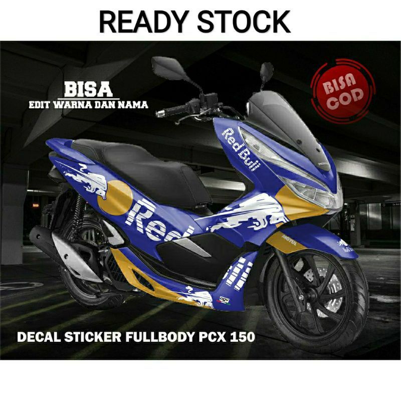 sticker decal fullbody honda pcx150 motip redbull biru variasi