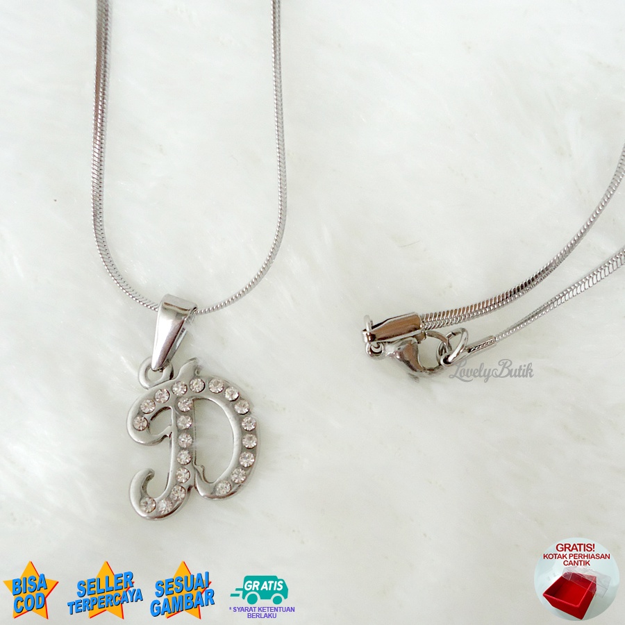 Lovelybutik - Kalung Inisial Huruf Titanium anti karat Kalung hurup Abjad Alphabet Ins D Klasik Bonus Kotak Perhiasan