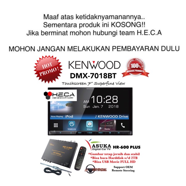 Kenwood DMX-7018BT Head Unit Double Din DMX 7018 BT Tape