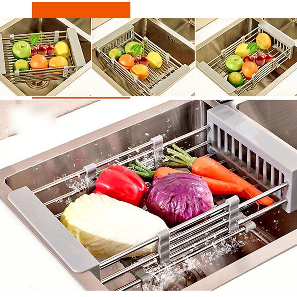 Rak Holder Penyimpanan Buah Sayuran Bahan Stainless Steel Dapat Diperpanjang Untuk Wastafel Dapur