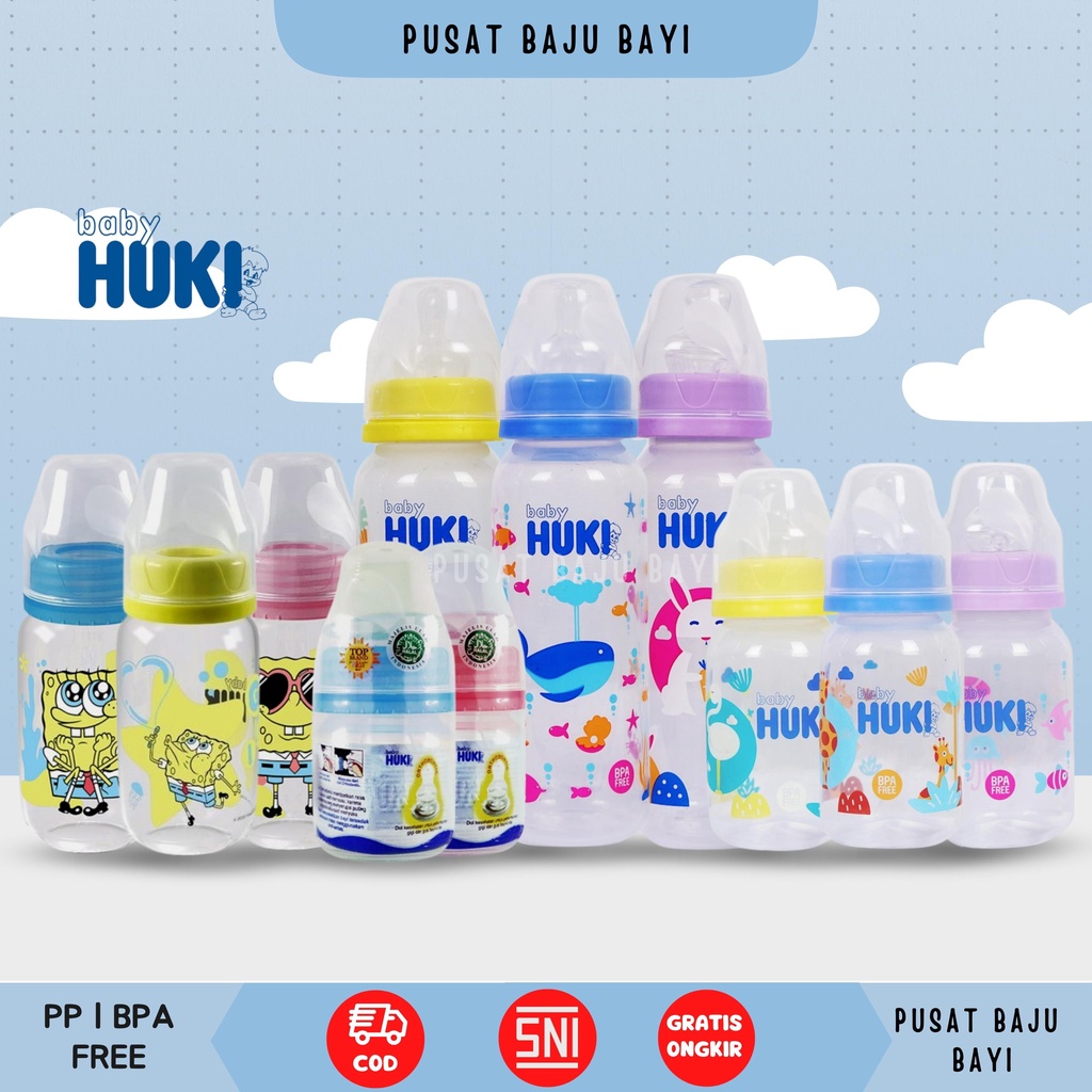 Baby Huki Botol Susu PP SP Round 60 ML 120 ML 240 ML Dot Gepeng Nipple Silicone Orthodontic