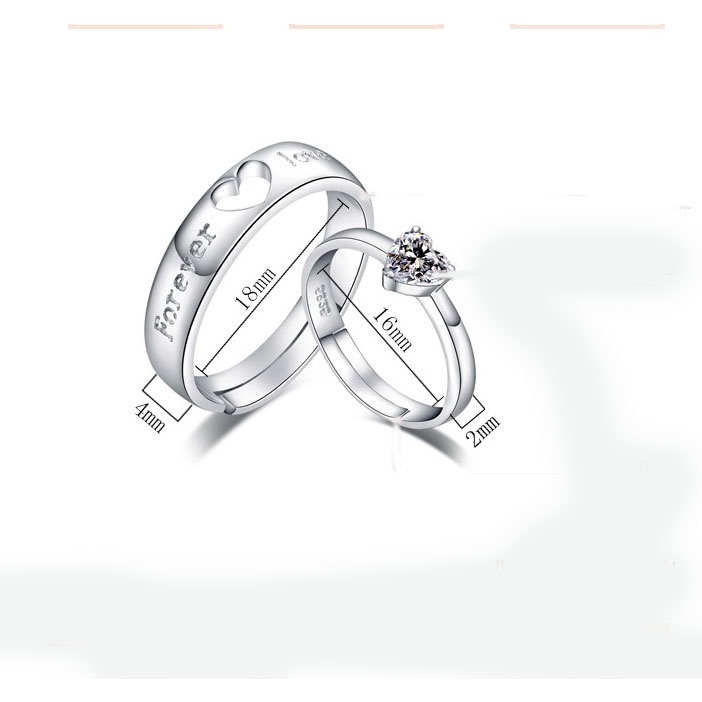 Cincin Model Terbuka Adjustable Desain Hati Hollow Bahan 925 Silver Plated Untuk Pasangan