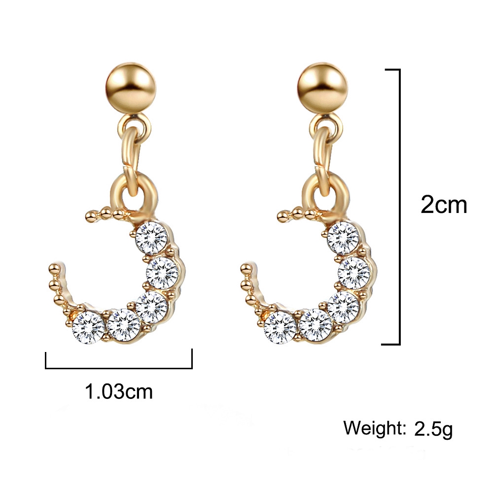 Anting Tusuk Gantung Desain Bulan Kristal Untuk Wanita