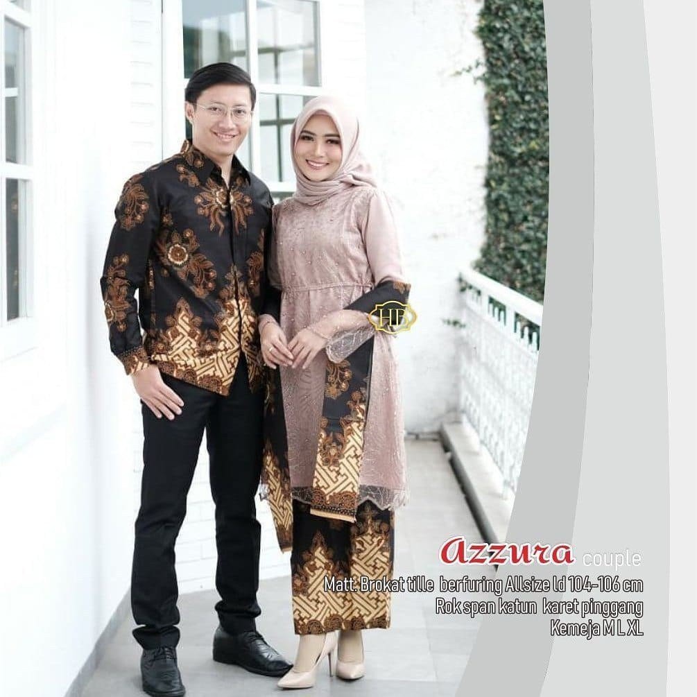 Set Couple Brukat ANJANI dan Kemeja Batik Warna Nevy Rose Grey Nuut