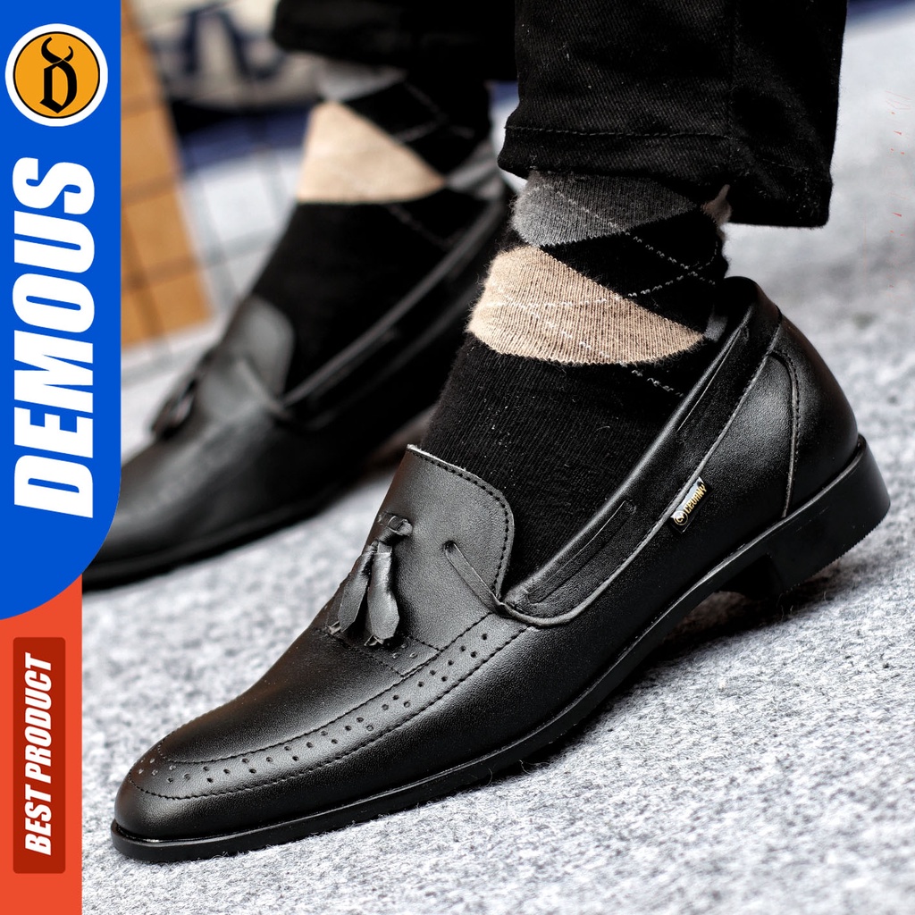 Sepatu Pantofel Pria Sepatu Formal Pria Kulit Asli Slop Sepatu Pantopel Hitam Kerja Kantor DEMOUS DEROSA