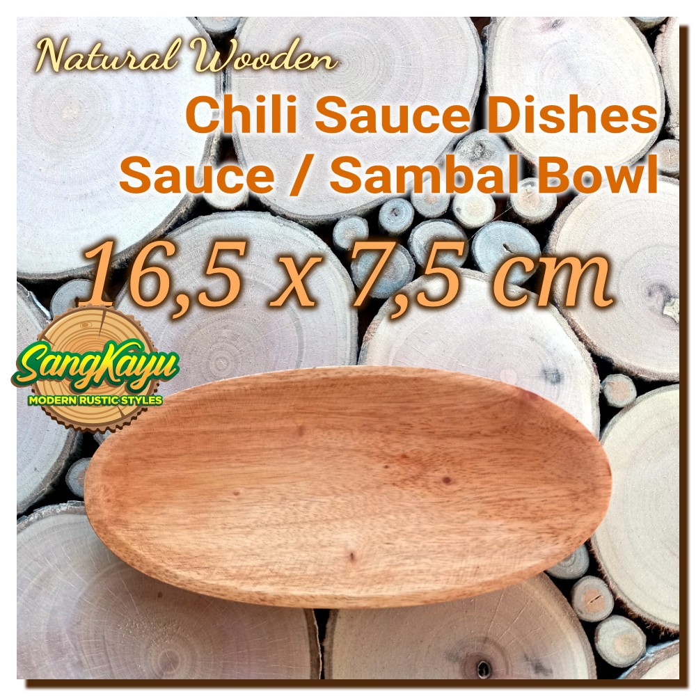 Piring kayu alami 16,5x7,5 wood plate tempat sambal saus mangkok saji