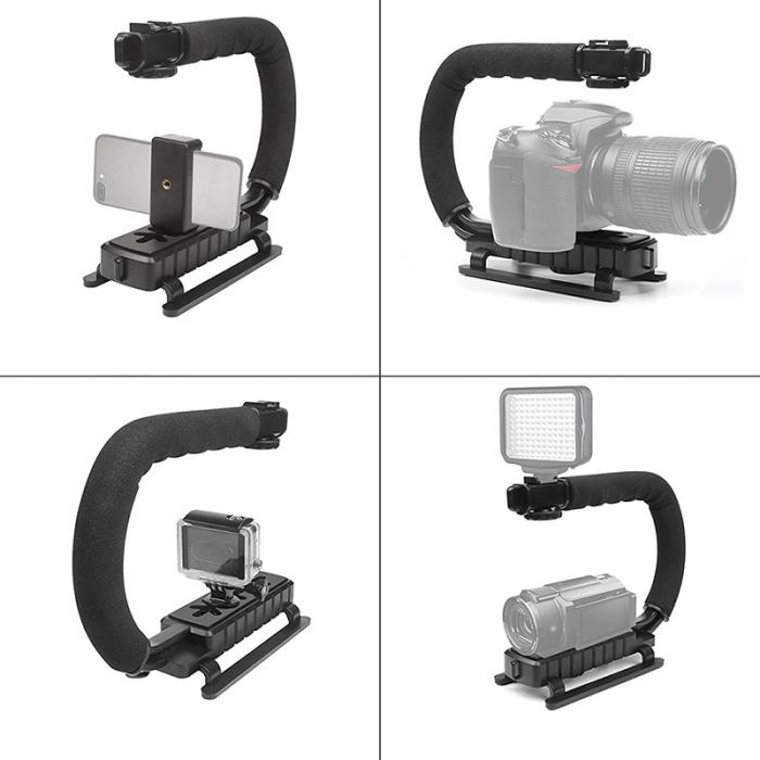 DSLR Handheld Gimbal Stabilizer Kamera GoPro Xiaomi Yi Action camera Handel Gimball Stabiliser Grip C Shape for DSLR GoPro Xiaomi Android Phone Handycam Mini DV Triple Shoe Mount Video for iPhone 8 X Gopro Smartphone Canon Sony DSLR Cameras