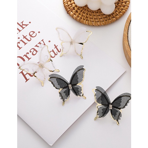 LRC Anting Tusuk Fashion Double Butterfly Alloy Mesh Earrings K80344