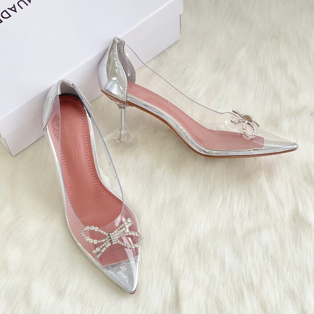 SEPATU WANITA AMS-3537 CRYSTAL SHOES TRANSPARENT HEELS 7 CM