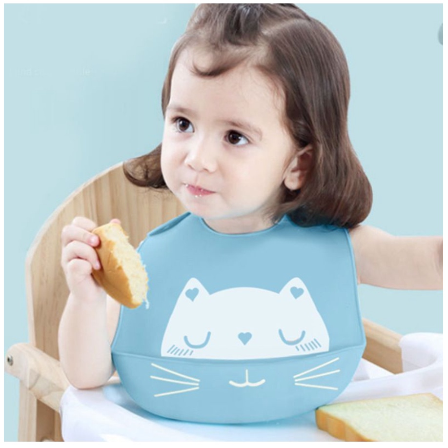 Celemek Bayi Silikon Slabber Bayi WaterProof Anti Kotor Sleber Bayi Baby Bib Silikon Slaber Celemek Makan