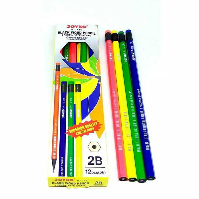 

pensil 2B Joyko P-116 kayu hitam ada hapusan/black wood pencil